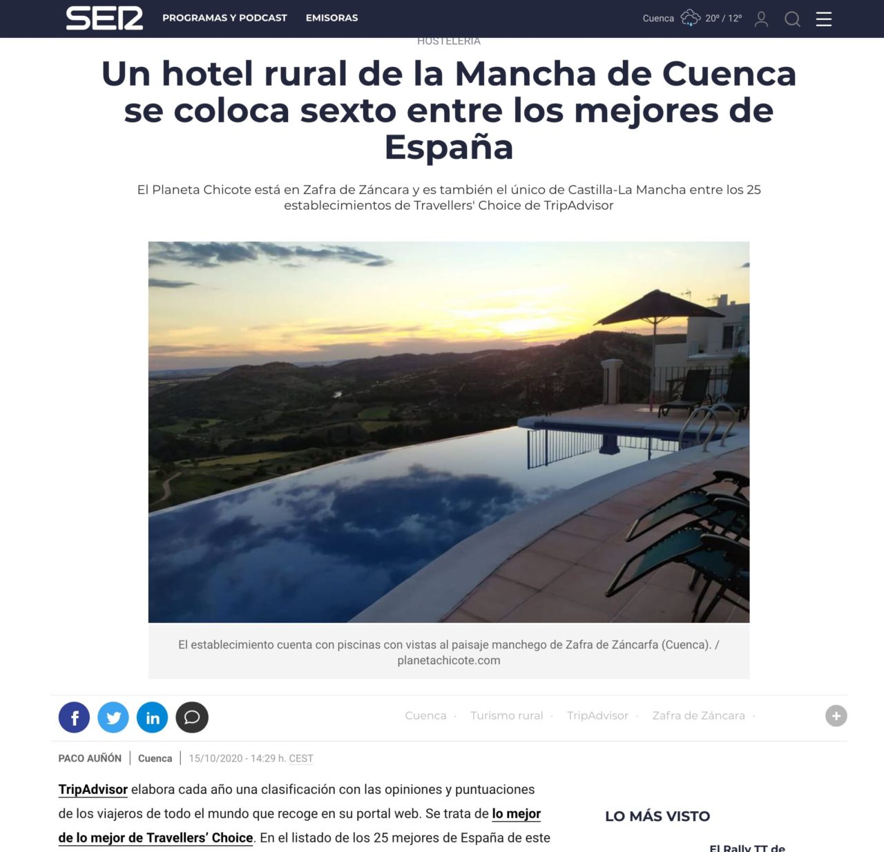exagerar cerca sentar Prensa | Planeta Chicote - Cuenca - Mejor Casa Rural de Castilla la Mancha